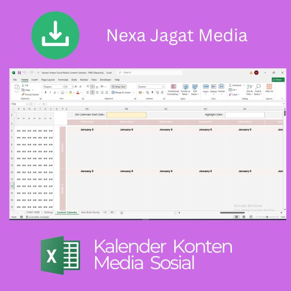 4c Template Kalender Konten Media Sosial Excel Siap Pakai