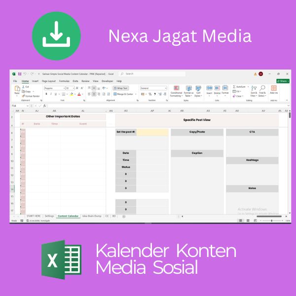 4c Template Kalender Konten Media Sosial Excel Siap Pakai