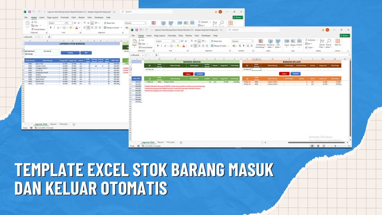 Template Excel Stok Barang Masuk dan Keluar Otomatis