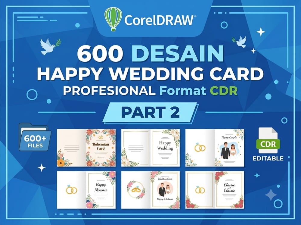 PART 2, 600 Desain Happy Wedding Card Profesional CDR