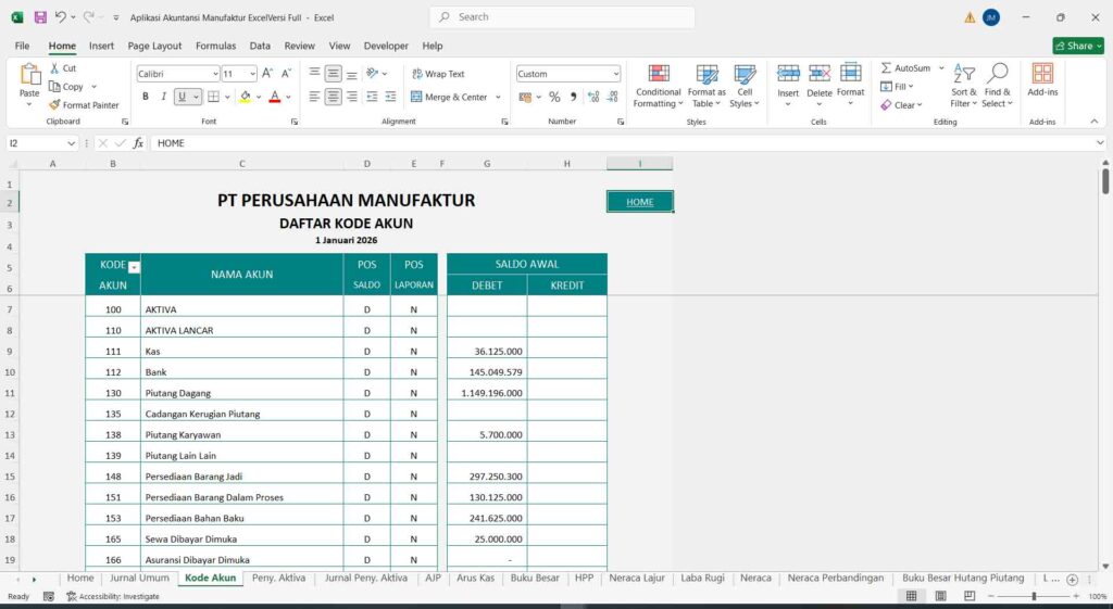 3 halaman kode akun aplikasi akuntansi manufaktur excel