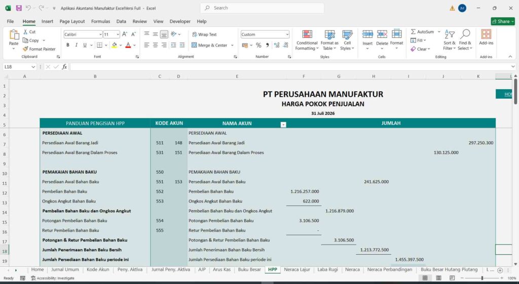 7 halaman harga pokok penjualan hpp aplikasi akuntansi manufaktur excel
