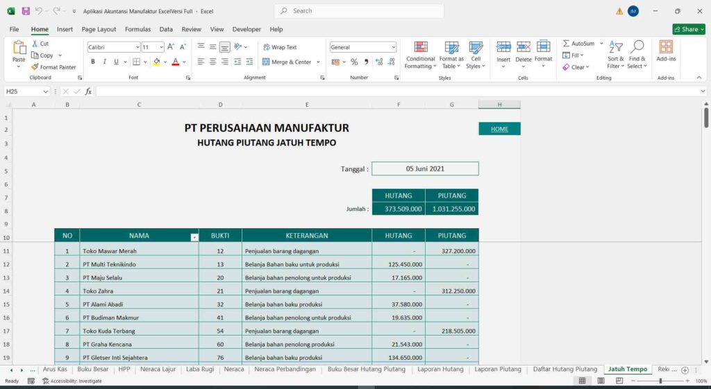8 halaman jatuh tempo hutang piutang aplikasi akuntansi manufaktur excel